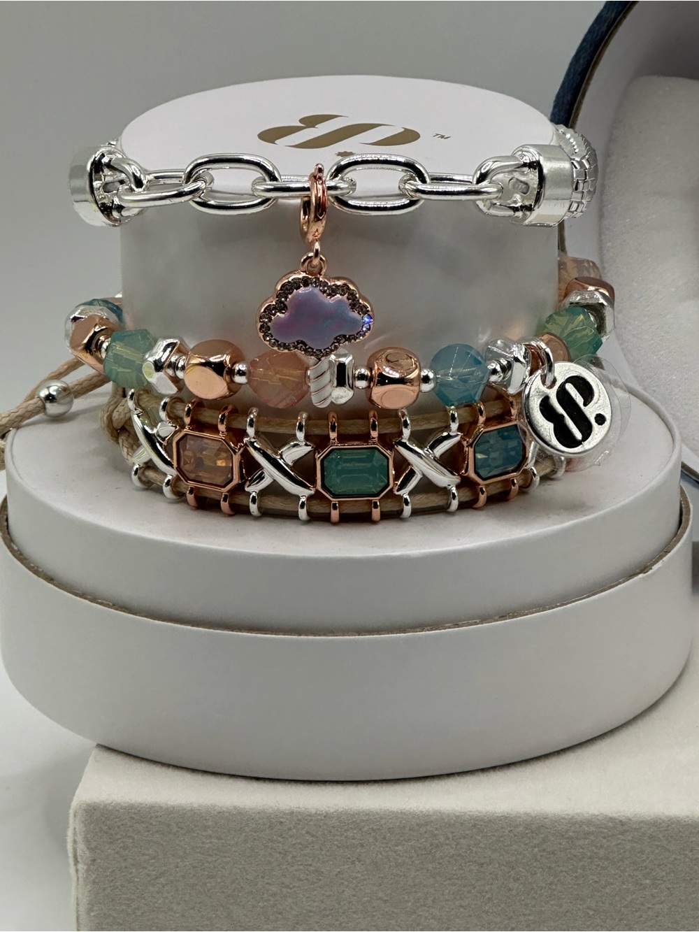 Silver & Rose Gold Multi-Strand Women’s Bracelet with Pastel Gem Accents